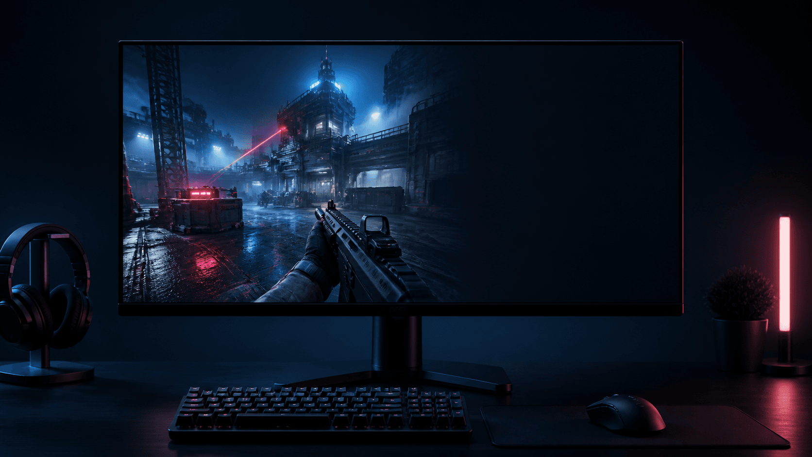 A gaming monitor showing a fictional tactical game with the YouTube chat overlay visible in the upper-left corner